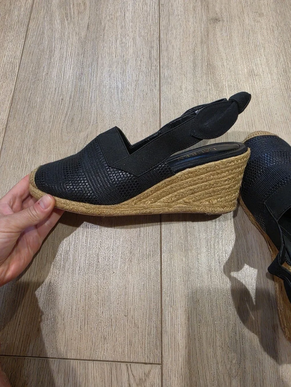 Lauren Ralph Lauren Black Espadrille Wedge Slingback Shoes Size 8